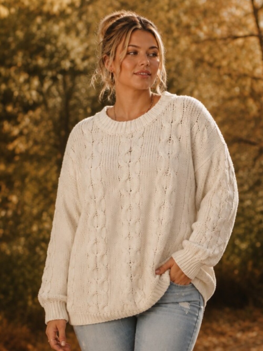 Cider Ivory Chunky Cable Knit Relaxed Fit Sweater 3XL EUC